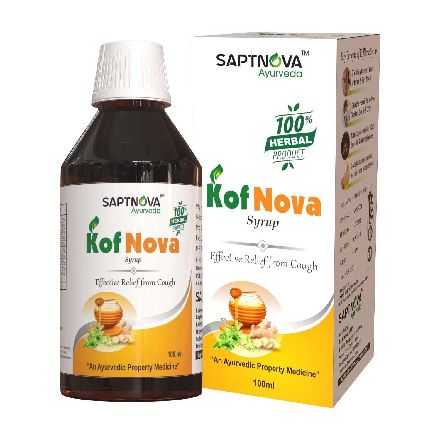 KofNova - Herbal Cough Syrup - 100 ML - SAPTNOVA