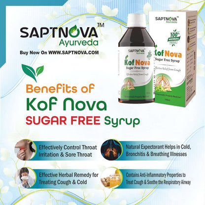 KofNova - Herbal Sugar Free Cough Syrup - 100 ML - SAPTNOVA