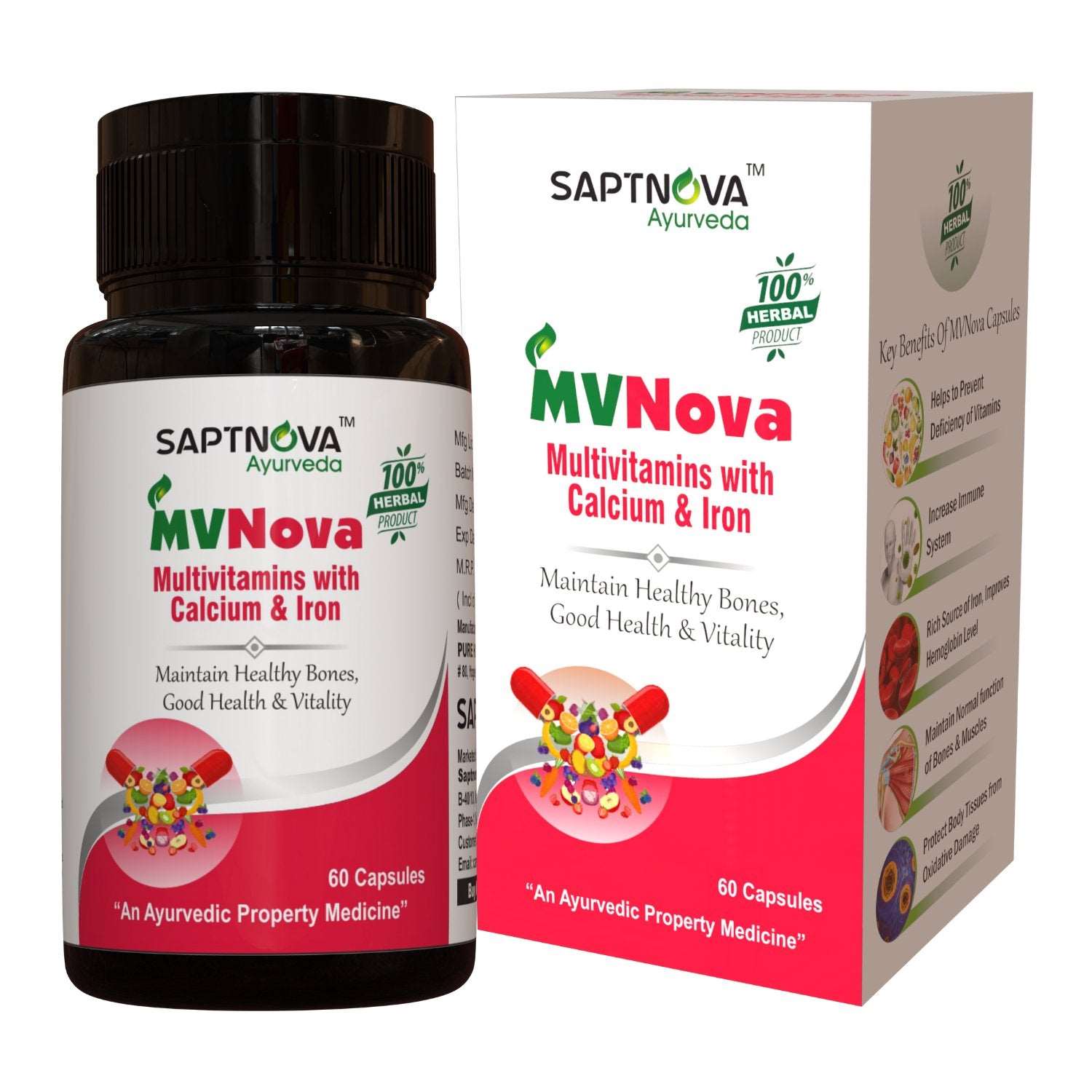 MVNova - Capsules for Multivitamin with Calcium & Iron - 1*60 - SAPTNOVA